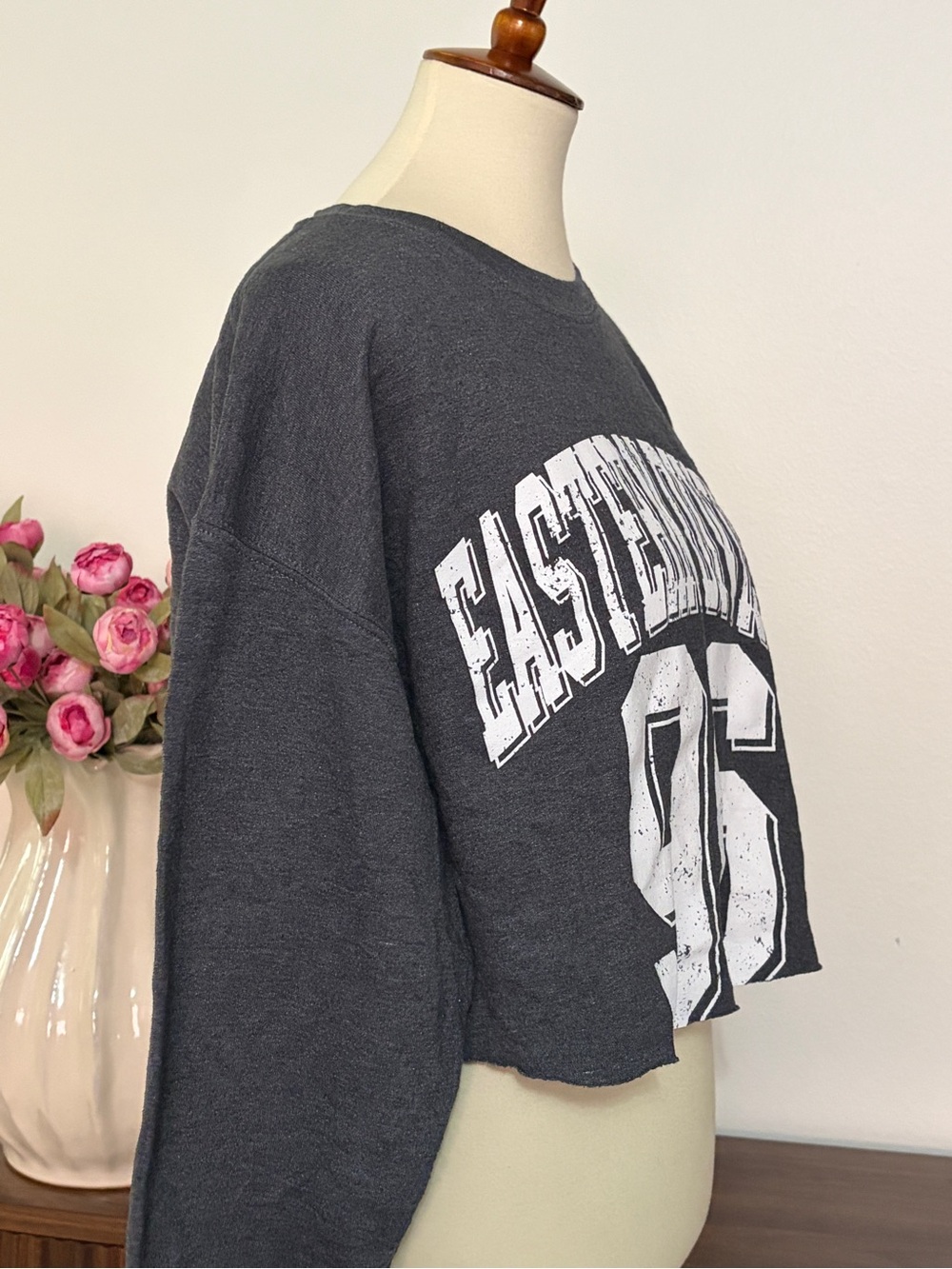 Sweet Claire Charcoal Cropped 'Eastern Division 96' Long-Sleeve Sweater Sz S/M - Picture 7 of 11